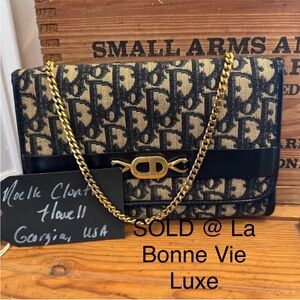Dior Navy Trotter Shoulder Bag with Original Chain, Clutch